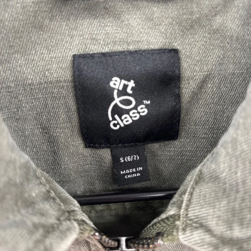 Art Class Boys Utility Jacket Small 6 7 Olive Green Full Zip Cotton Patches New‎